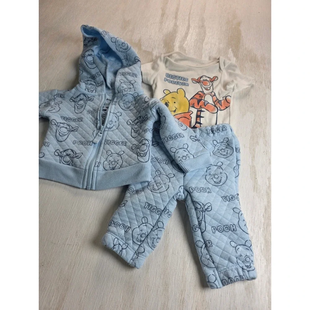 Disney Jumping Beans Winnie the Pooh Tigger 3pc Set Blue Quilted Hoodie Pants 3M